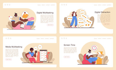 Digital multitasking web banner or landing page set. Effective