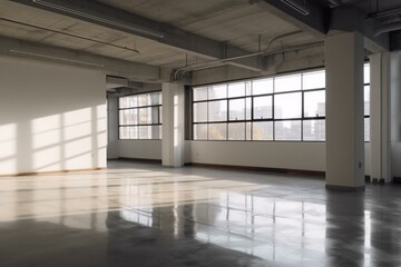 Well-lit vacant indoor space with a window. Generative AI