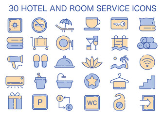 Tourism icons set. Simple symbols for hotel and room service.
