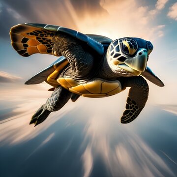 A Turtle In A Superhero Costume, Flying Through The Sky With A Cape5