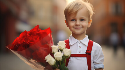 A child showing red and white colors. Colors of Poland Independence Day. Ai generative - obrazy, fototapety, plakaty