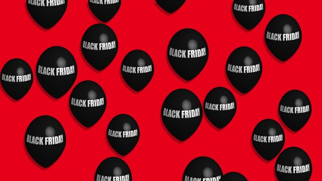 animation of black balloons with the text black friday on red background