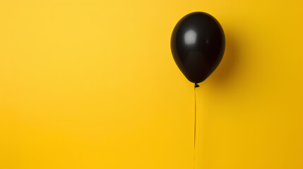 Black balloon with yellow background. Black Friday and Cyber Monday.  - obrazy, fototapety, plakaty