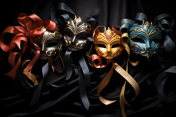 Selbstklebende Fototapeten Floating masquerade masks with trailing ribbons  © Nelson