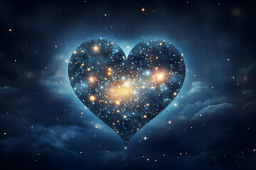 Heart-shaped constellation on a starry midnight sky  - obrazy, fototapety, plakaty