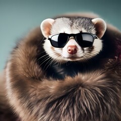 A fashionable ferret in a fur coat and sunglasses, strutting down a red carpet2
