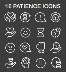 Patience night or dark mode icons set. Calm person finding