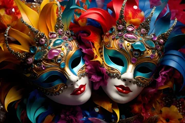 Crédence de cuisine en verre imprimé Carnaval Vibrant carnival masks in a festive samba 