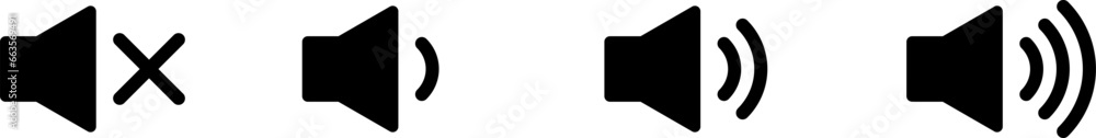 Poster black sound audio control sign speaker symbol icon with no sound and high middle and low sound level
