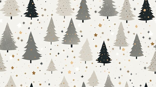 Vibrant neutral tones background featuring beautifully decorated Christmas trees and sparkling stars