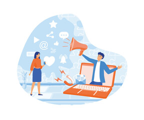 Social media marketing concept with people lead blog and icons of SMM. flat vector modern illustration 