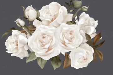 Obraz na płótnie Canvas White roses on transparent background. Floral arrangement, garden bouquet. Suitable for invitations, greetings, wedding cards. Generative AI
