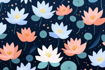 Foto op Canvas Water lily flowers quirky doodle pattern, wallpaper, background, cartoon, vector, whimsical Illustration © William
