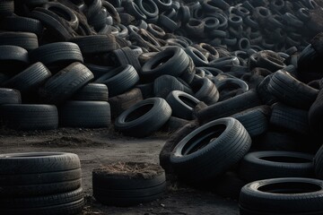 piles of old tires. Generative AI - obrazy, fototapety, plakaty