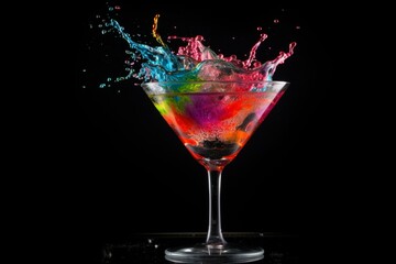 colorful cocktail with splash on black background. Generative AI