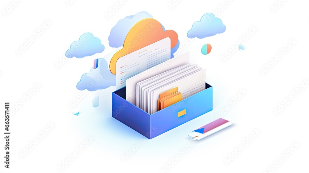Aufkleber illustration of cloud storage, clouds represent the virtual space for storing and accessing data.