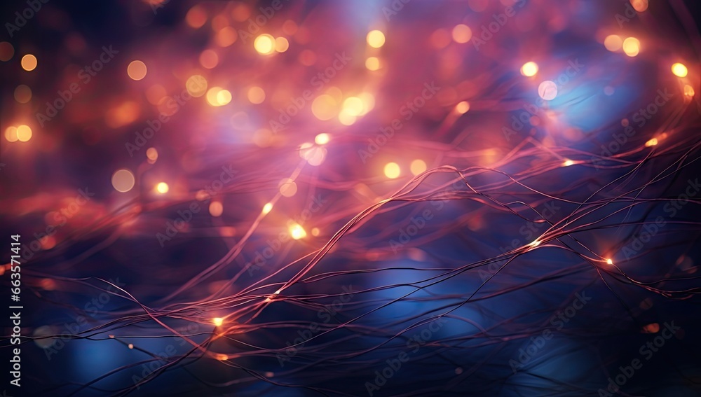 Poster illuminated neuronal network showcasing intricate interconnections between lights and dots