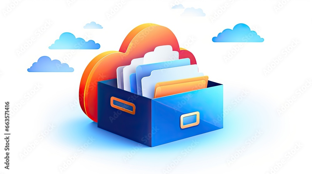Aufkleber illustration of cloud storage, clouds represent the virtual space for storing and accessing data.