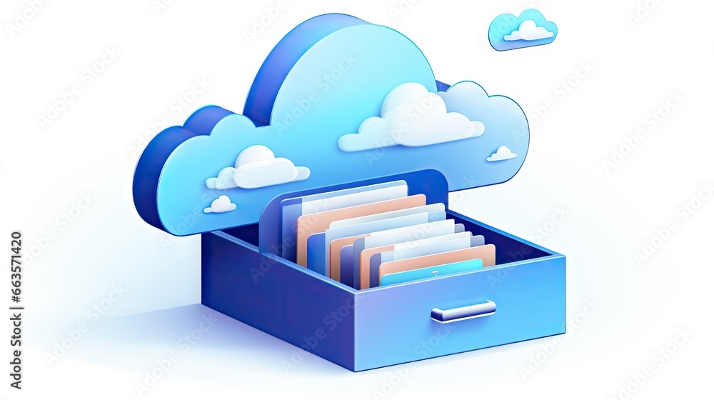 Aufkleber illustration of cloud storage, clouds represent the virtual space for storing and accessing data.