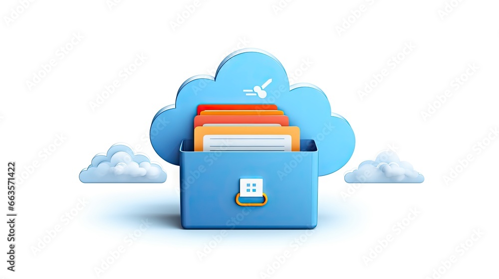 Aufkleber illustration of cloud storage, clouds represent the virtual space for storing and accessing data.
