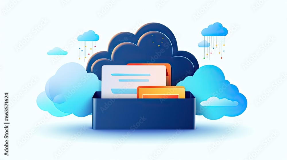 Aufkleber cloud storage, featuring fluffy clouds symbolizing the secure storage of digital information