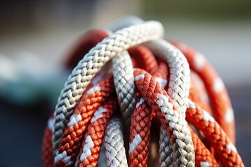 Close-up of a secure knot tied on a rope, ensuring utmost security. - obrazy, fototapety, plakaty