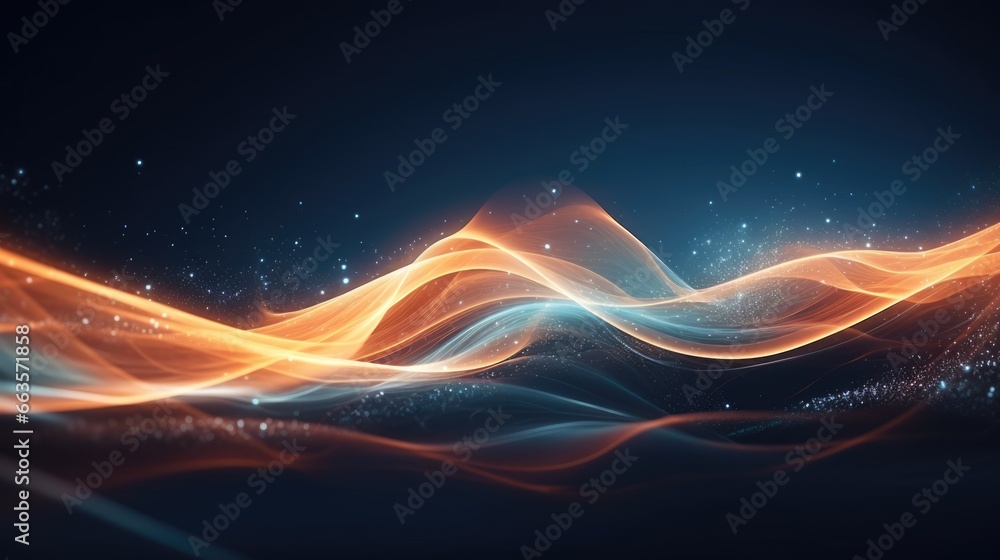 Poster an energetic abstract background with dynamic waves of light and vivid hues.