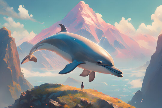 a dolphin climbing a mountain.
Generative AI