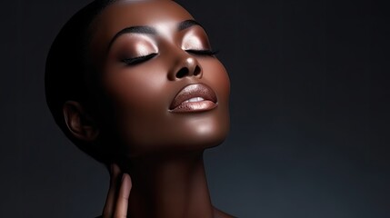 A stunning African woman with closed eyes, radiating beauty and elegance.