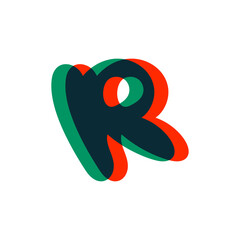Letter R logo with stereo effect. Perfect to use in any disco labels, dj logos, electromusic posters, bright identity, etc.