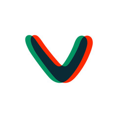 Letter V logo with stereo effect. Perfect to use in any disco labels, dj logos, electromusic posters, bright identity, etc.