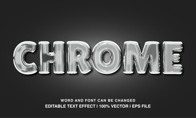 Chrome editable text effect template, 3d bold metal silver glossy style typeface, premium vector - obrazy, fototapety, plakaty