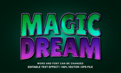 Magic dream editable text effect template, 3d bold dark glossy style typeface, premium vector