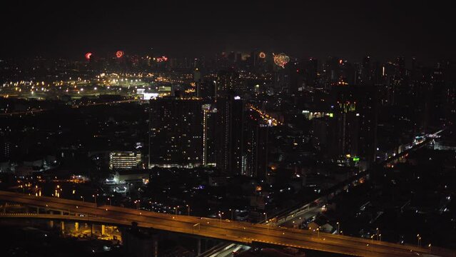 Spectacular Fireworks Display Above Bangkok City At Night