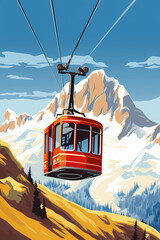 cable car above scenic mountains - obrazy, fototapety, plakaty