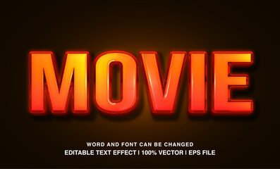 Fototapeta na wymiar Movie editable text effect template, red neon glossy futuristic style typeface, premium vector