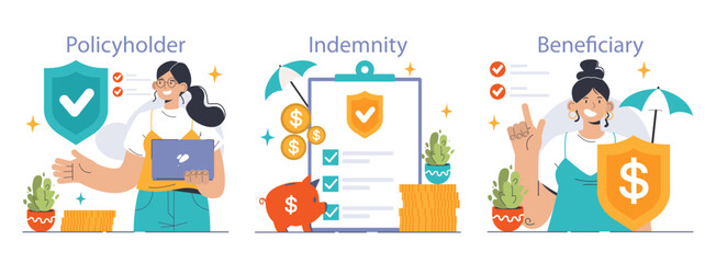 Insurance set. Idea of security and protection of life and property.