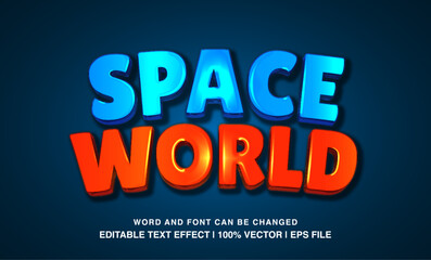 Space world editable text effect template, 3d cartoon glossy style typeface, premium vector