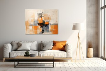 Contemporary living space with minimalist decor featuring a wall mockup. Generative AI