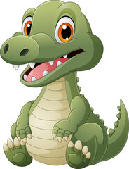 Cartoon funny crocodile sitting on white background - 663576033