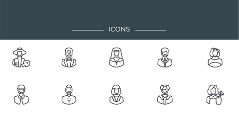 Naklejka premium set of 10 outline web icons such as , vector icons for report, presentation, diagram, web design, mobile