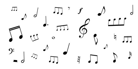 モノクロの音符と音楽記号の壁紙　パターン　背景イラスト　ベクター素材	