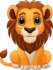 Cartoon lion sitting on white background