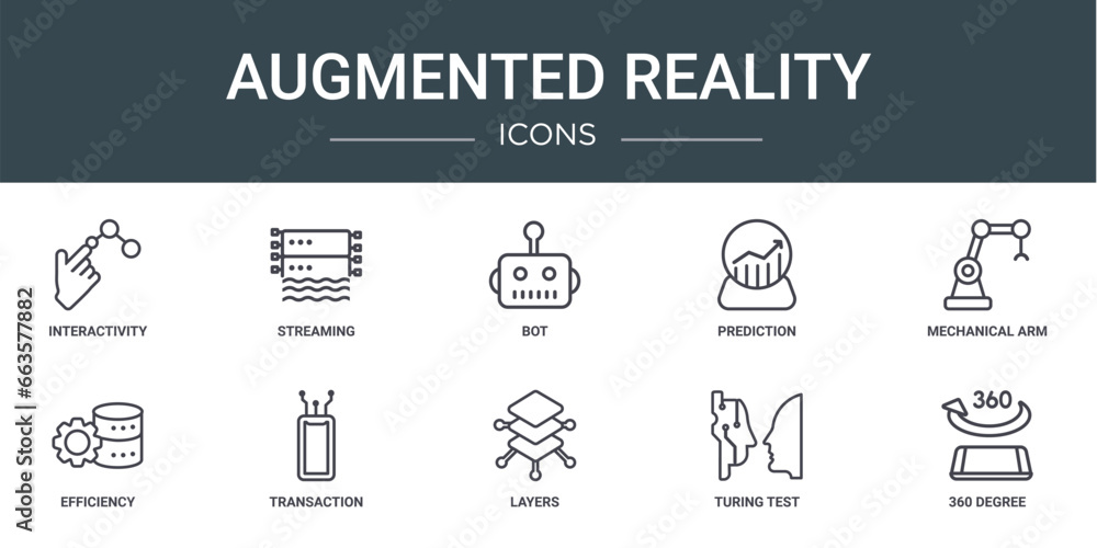 Canvas Prints set of 10 outline web augmented reality icons such as interactivity, streaming, bot, prediction, mec