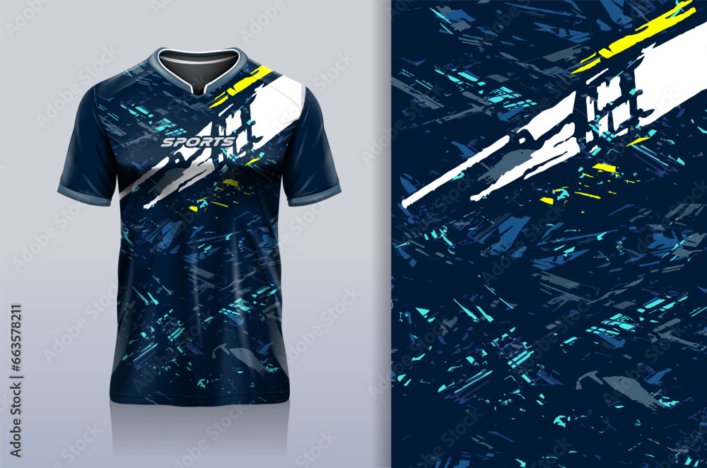 Wall mural Tshirt mockup abstract grunge sport jersey design for football soccer, racing, esports, running, white blue color - Wall murals