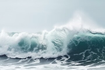 Powerful waves against white background with foam. Banner style. Marine beach. Generative AI