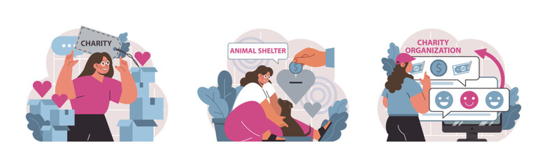 Charity and charitable foundation set. Help for people in need. Humanitarian