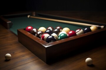 Game of billiards with a cubic ball 4. Generative AI - obrazy, fototapety, plakaty