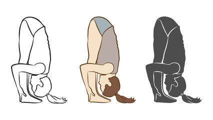 Woman Do Yoga Pose Silhouette Set.