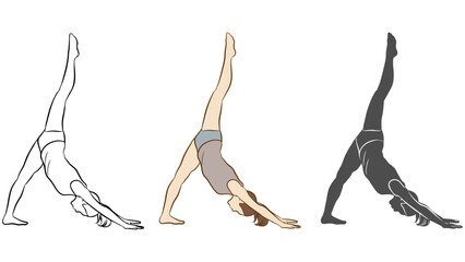 Woman Do Yoga Pose Silhouette Set.